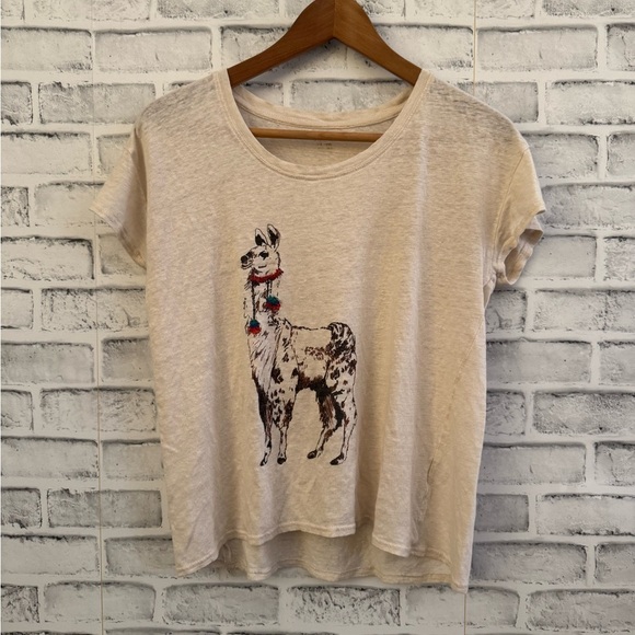 hi line Tops - Women’s Hi-Line llama cream colored 100% linen short sleeve shirt Medium